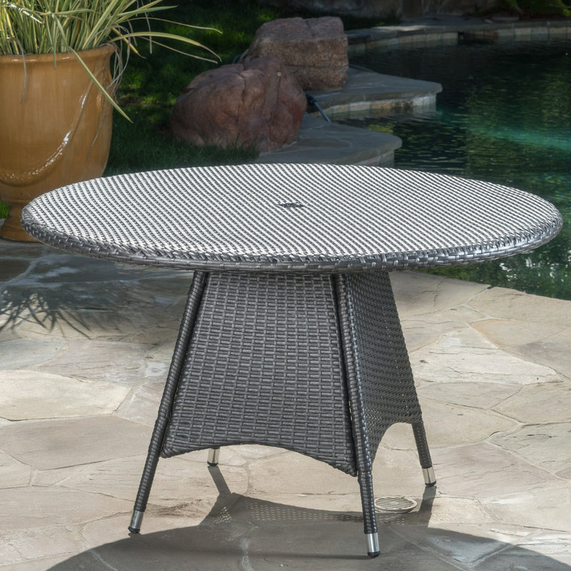 Outdoor Grey Wicker Round Dining Table - NH265003