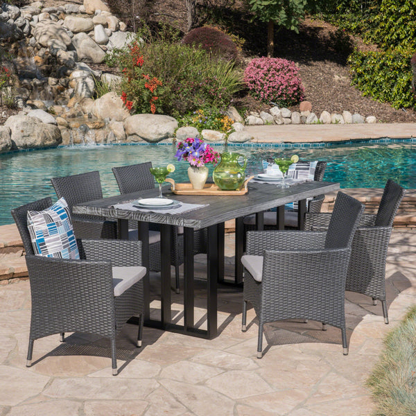 Outdoor 7 Piece Wicker Dining Set with Concrete Dining Table - NH290403