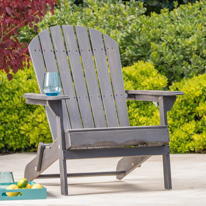 Dark Gray Acacia Wood Folding Adirondack Chair - NH526003