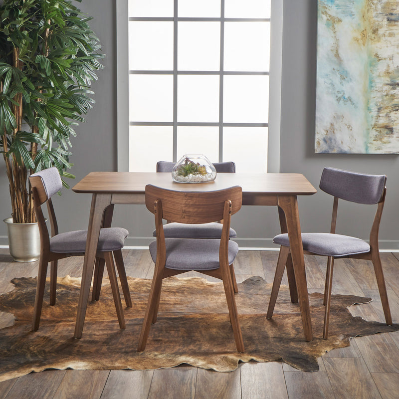 Mid Century Finished 5 Piece Wood Dining Set with Fabric Chairs - NH333103