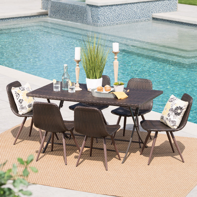 Outdoor 7 Piece Multi-brown Wicker Dining Set - NH369103