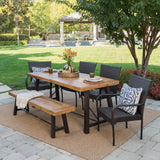 Outdoor 6 Piece Teak Finished Acacia Wood Dining Set with Multi-brown Chairs - NH165203