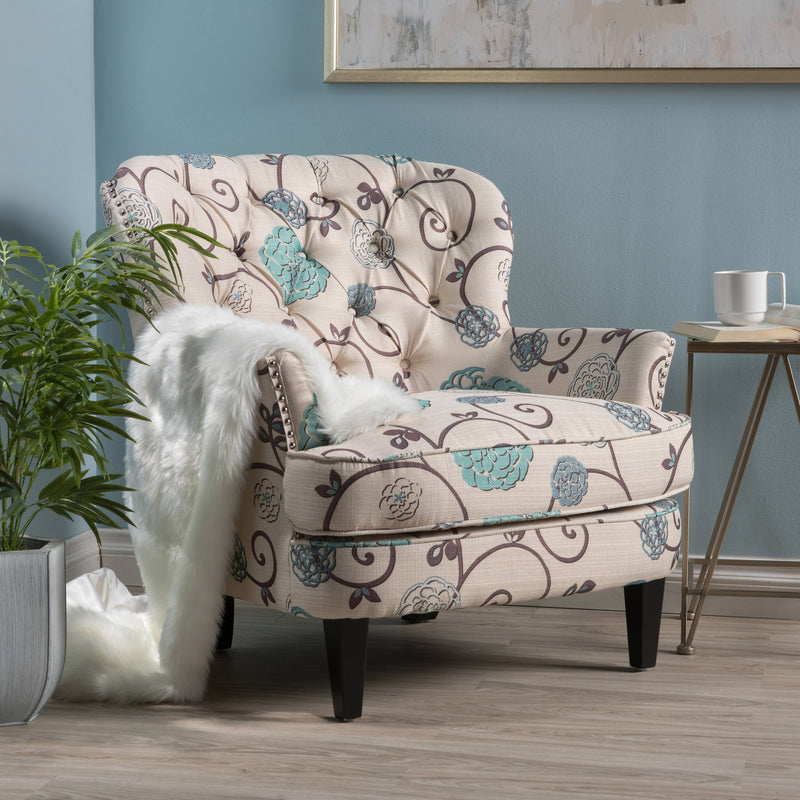 Button Tufted Fabric Club Chair - NH621992
