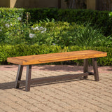 Outdoor Sandblack Finish Acacia Wood & Rustic Metal Bench - NH694003