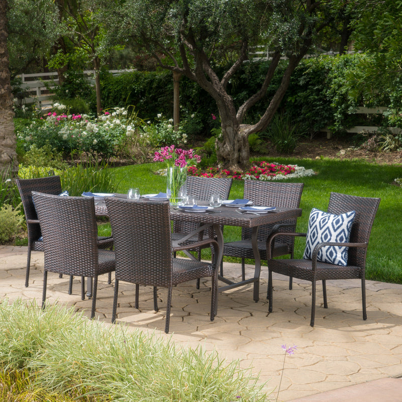 Outdoor 7 Piece Multibrown Wicker Dining Set - NH655003