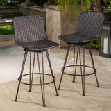 18-Inch Outdoor Wicker Barstools with Black Brush Copper Iron Frame (Set of 2) - NH837103