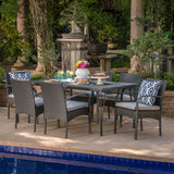 Outdoor 7 Piece Wicker Rectangular Dining Set with Water Resistant Cushions - NH281203