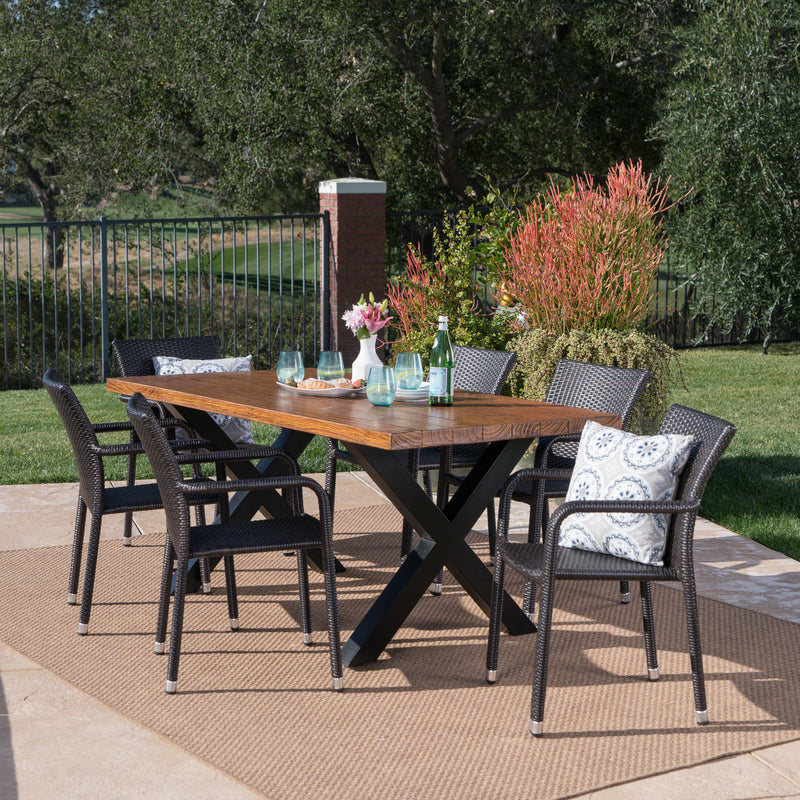 Outdoor 7 Piece Wicker Dining Set with Light Weight Concrete Table - NH277303