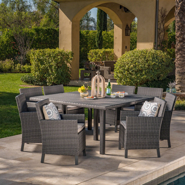 Outdoor 9 Piece Wicker Dining Set with Water Resistant Cushions - NH519303