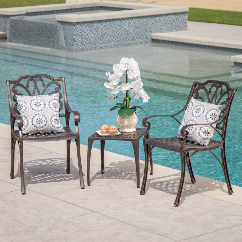 Outdoor 3 Piece Bronze Finished Cast Aluminum Chat Set - NH557103
