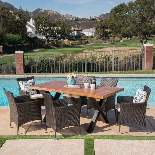 Outdoor 7 Piece Multi-brown Wicker Dining Set with Concrete Table - NH177303