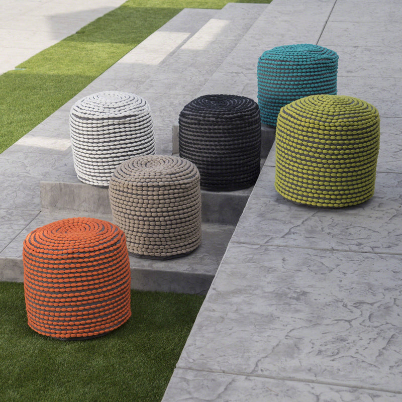 Outdoor Handcrafted Modern Water-Resistant Fabric Cylinder Pouf Ottoman - NH751303
