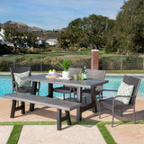 Outdoor 6 Piece Stacking Grey Wicker and Concrete Dining Set - NH008303