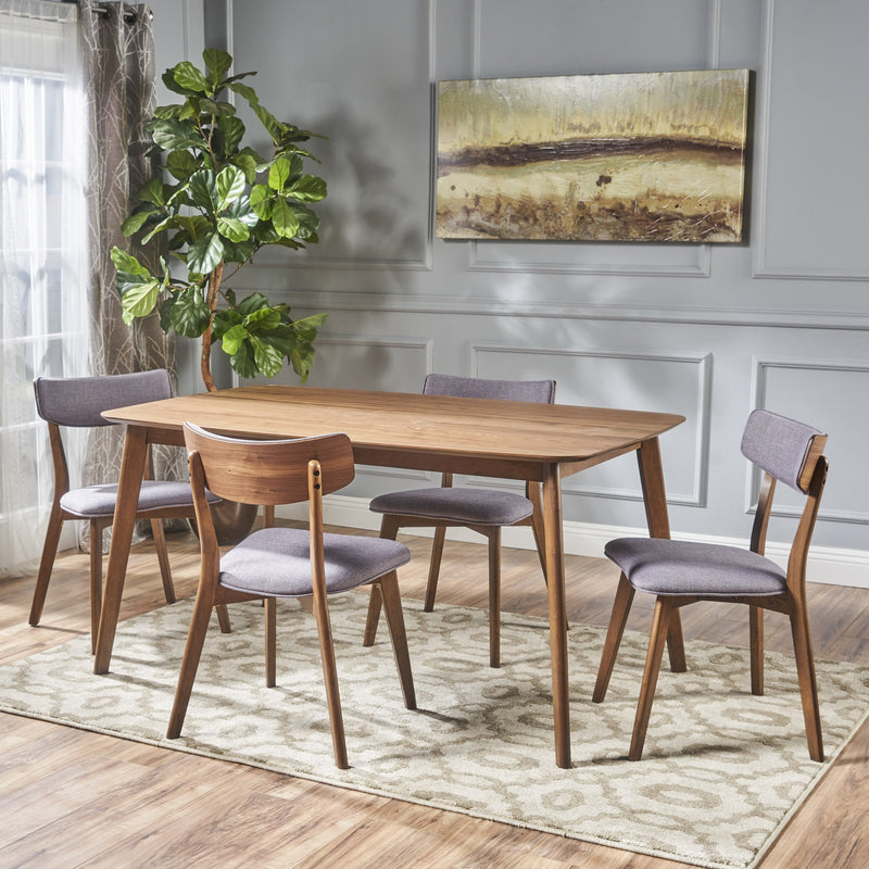 Mid Century Finished 5 Piece Wood Dining Set with Fabric Chairs - NH813103