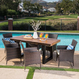 Outdoor 7 Piece Multi-brown Wicker and Concrete Dining Set - NH608303