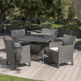 Outdoor 5 Piece Wicker Square Dining Set with Water Resistant Cushions - NH633203