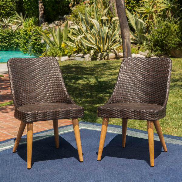 Outdoor Wicker Dining Chairs with Wood Finished Metal Legs (Set of 2) - NH967103