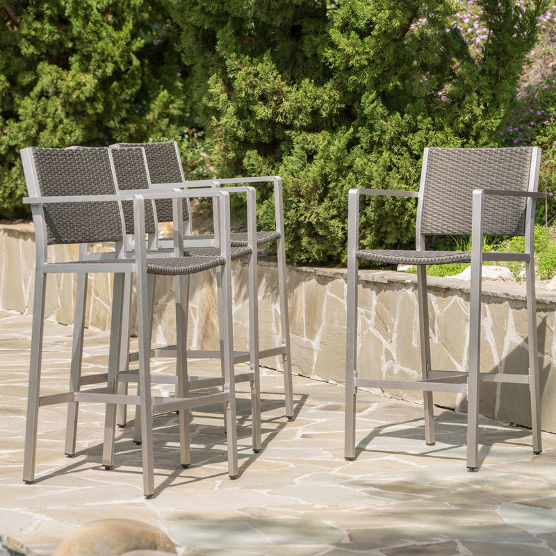 Outdoor Modern Gray Wicker Barstools with Aluminum Frame (Set of 4) - NH653003