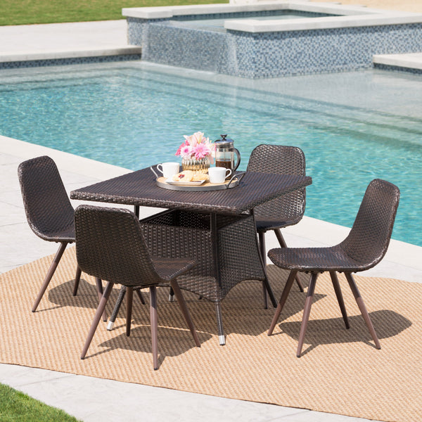 Outdoor 5 Piece Multi-brown Wicker Square Dining Set - NH569103