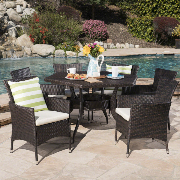 Outdoor 7 Piece Wicker Hexagon Dining Set with Stacking Chairs - NH171403