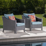 Outdoor Gray Wicker Club Chairs with Teal Water Resistant Cushions (Set of 2) - NH733303