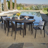 Outdoor 7 Piece Multi-brown Wicker Oval Dining Set with Stacking Chairs - NH146203