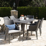Outdoor 7 Piece Gray Wicker Dining Set with Water Resistant Cushions - NH564203