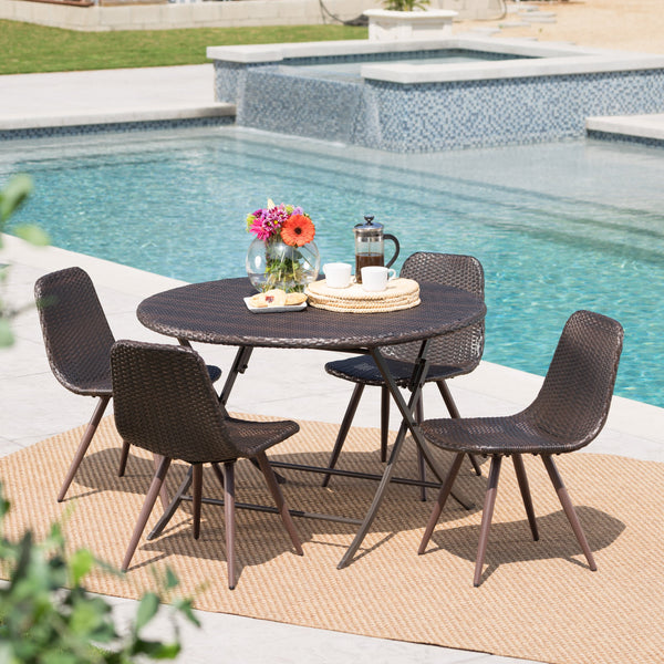 Outdoor 5 Piece Multi-brown Wicker Dining Set with Foldable Table - NH210203