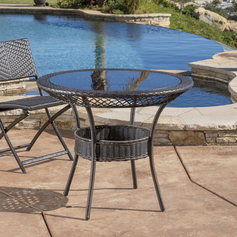 34-inch Round Outdoor Wicker Dining Table - NH225692