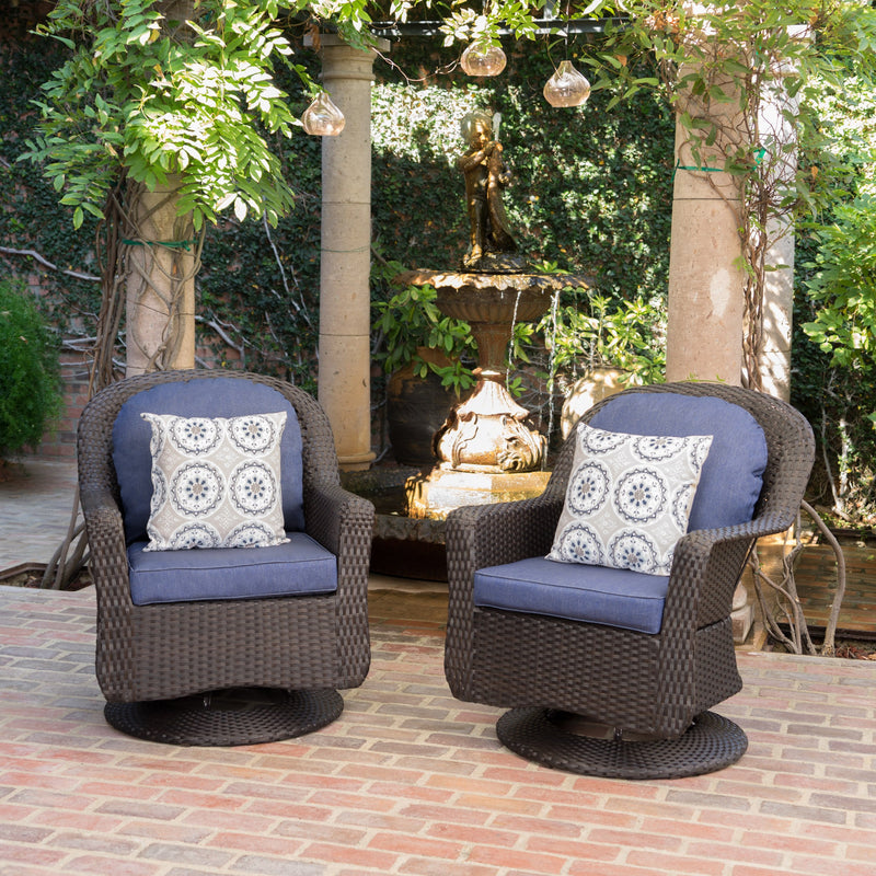 Outdoor Wicker Swivel Club Chairs with Water Resistant Cushion - NH861203