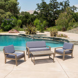 Outdoor Acacia Wood 4 Piece Chat Set w/ Water Resistant Cushions - NH121103