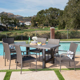 Outdoor 7 Piece Stacking Grey Wicker and Concrete Dining Set - NH697303