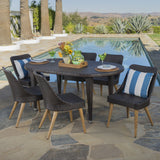 Outdoor 7 Piece Multi-brown Wicker Dining Set with Wood Finished Legs - NH446203