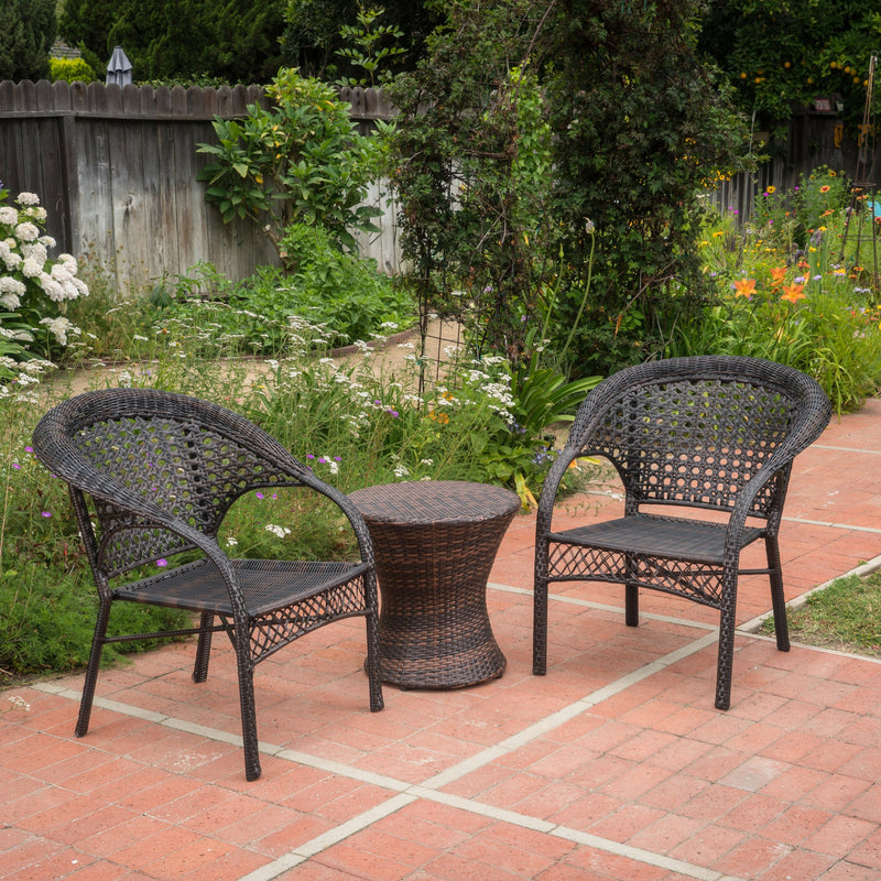 Outdoor 3 Piece Multi-brown Wicker Stacking Chair Chat Set - NH839003