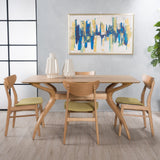 Natural Oak Finish Curved Leg Rectangular 5 Piece Dining Set - NH333992