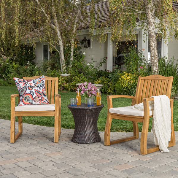 Outdoor Acacia Wood 3 Piece Chat Set with Wicker Table - NH924992