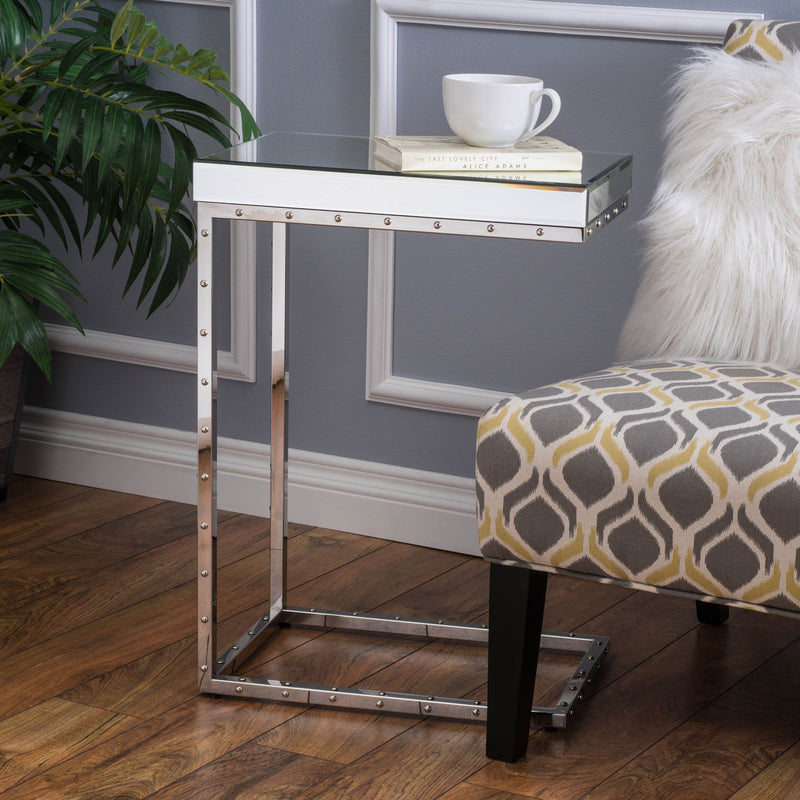 Mirrored Side Table with Rivet - NH012892