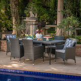 Outdoor 7 Piece Wicker Dining Set with Water Resistant Cushions - NH381203