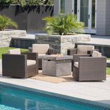 Outdoor 5 Piece Chat Set with Dark Brown Chairs with Fire Pit - NH352203