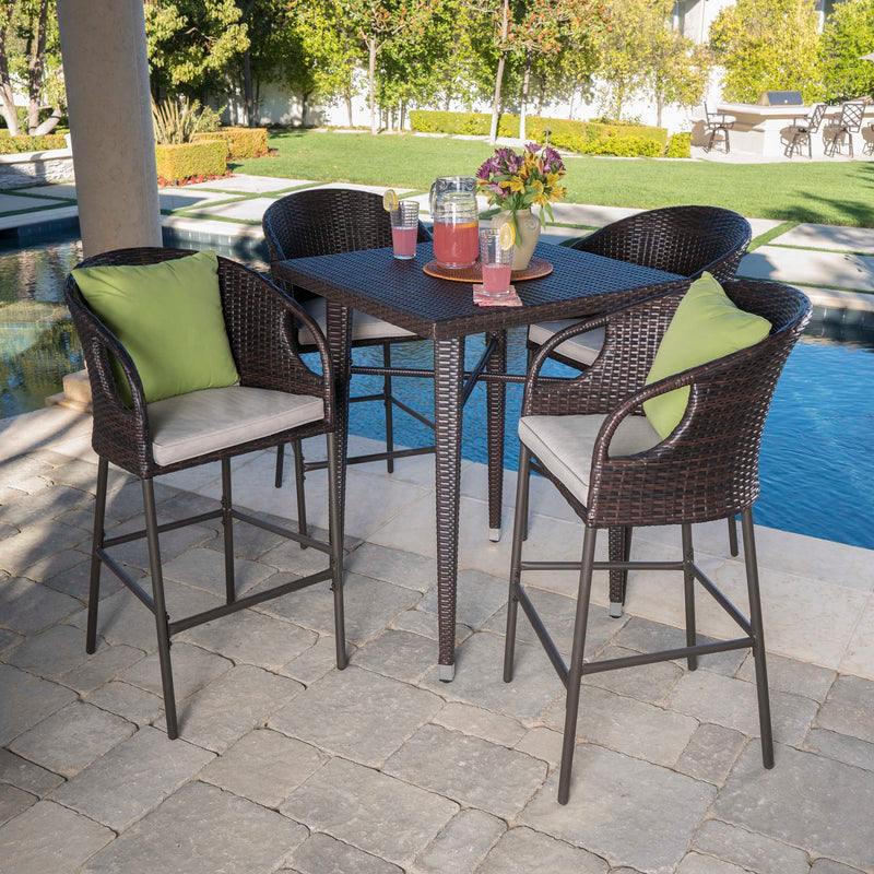 Outdoor 5 Piece 41 Inch Multi-brown Wicker Square Bar Set - NH618203