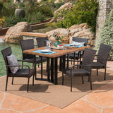 Outdoor 7 Piece Wicker Dining Set with Concrete Dining Table - NH911403