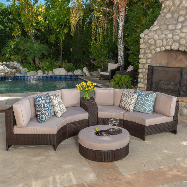 6pc Outdoor Sectional Sofa Set w/ Storage Trunk & Ice Bucket - NH840992