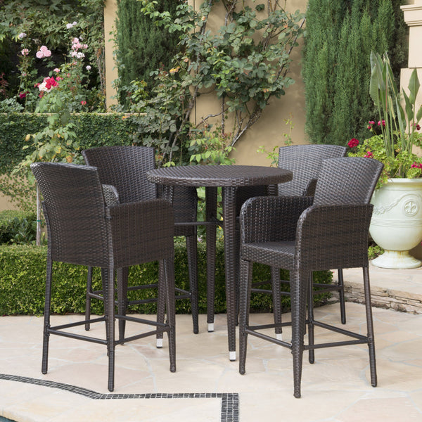 Outdoor 5 Piece Multi-brown Wicker Round Bar Table Set - NH803203