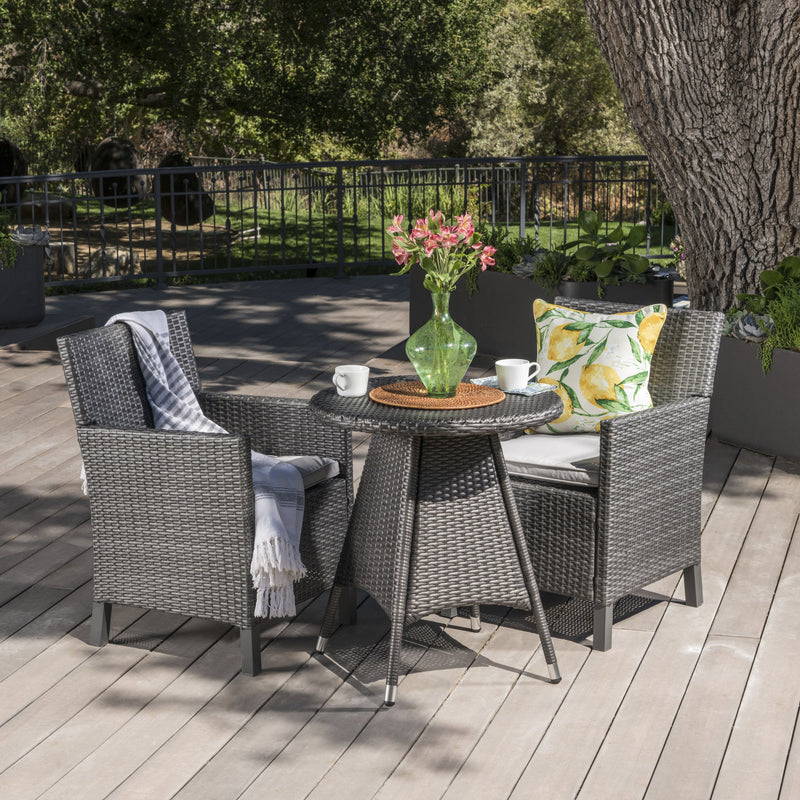 Outdoor 3 Piece Wicker Dining Set with Water Resistant Cushions - NH733203