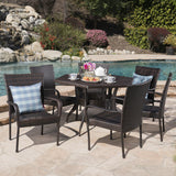 Outdoor 7 Piece Wicker Hexagon Dining Set with Stacking Chairs - NH281403
