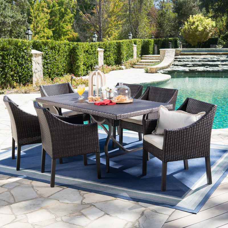 Outdoor 7 Piece Wicker Dining Set with Aluminum Framed Dining Table - NH233203