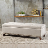 Tufted Beige Fabric Rectangle Storage Ottoman Bench - NH497003