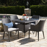 Outdoor 5 Piece Wicker Square Dining Set with Water Resistant Cushions - NH264203