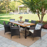 Outdoor 7 Piece Dining Set with Teak Finished Wood Table and Brown Chairs - NH842203