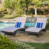 Outdoor Grey Wicker Adjustable Chaise Lounge w/ Cushion - NH608692